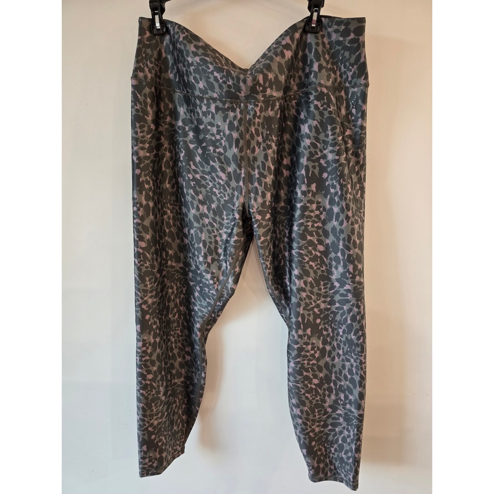 Good American Gray and Pink Leopard Print High-Waist Leggings